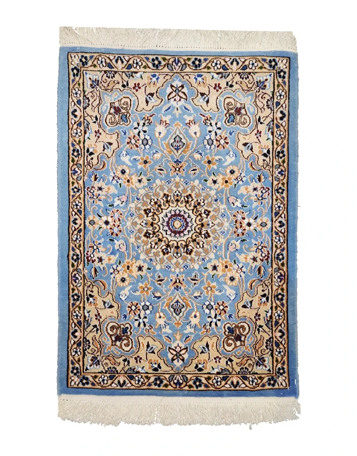 Handmade blue Persian Nain wool mat rug 2 x 3 feet